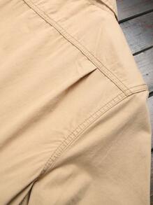 Manfinity Homme Áo sơ mi nam denim màu trơn phía trước, áo sơ mi đô thị cotton trơn màu kem - Màu Khaki - Xem 4