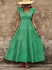 SHEIN LUNE Đầm hở eo tay ngắn cho nữ - màu xanh lá - Xem 7