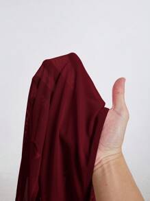 SHEIN BAE 大尺碼實色不對稱領空心網格連體衣 - 酒紅色 - 查看 6