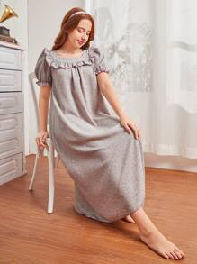 1pc Teen Girls' Casual Short Sleeve Long Sleep Dress With Ruffle Hem Design - Dusty Pink - View 3