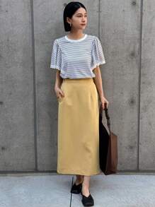 FRIFUL 女款短袖條紋 T 卹,袖口蕾絲邊 - 藍色 - 查看 3