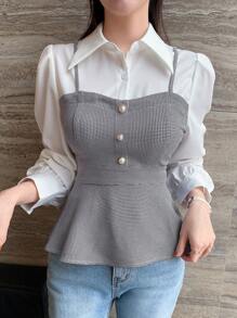 DAZY Cămașă cu mânecă lungă pentru femei, cu volane, cu imprimeu casual - alb - Vizualizare 5