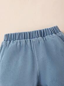 Baby Girls' Cute Daisy & Letter Printed Short Sleeve T-Shirt And Casual Denim Flared Pants Set - Multicolor - View 7