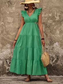 SHEIN LUNE Đầm hở eo tay ngắn cho nữ - màu xanh lá - Xem 5