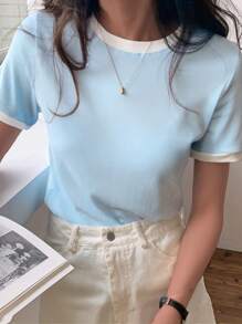 Women's Korean Style Basic T-Shirt - Solid Color Short Sleeve Casual Tops, Summer Essential Crew Neck Tee, Slim Fit Everyday Shirt For Women,Leisurely Summer Outfits For Women