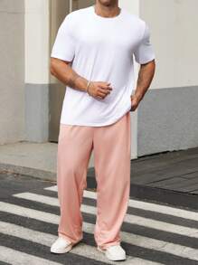 Manfinity Homme Herren-set Aus Einfarbigem T-shirt Und Buchstaben-print In Übergröße