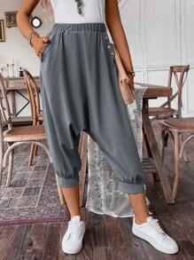 SHEIN LUNE 女性口袋哈倫長褲 - 灰色 - 查看 6