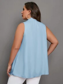 SHEIN Clasi 加大碼女士無袖上衣,配帶領結領口 - 淺藍色 - 查看 2