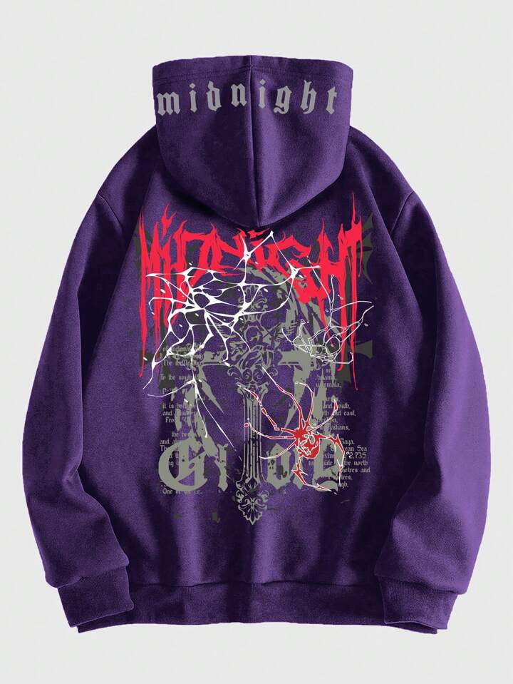 Goth Men's Printed Hooded Sweatshirt With Zipper, Long Sleeve - Main Image