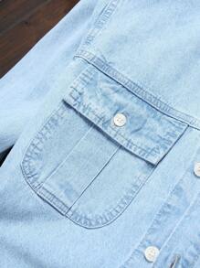 Manfinity Hypemode Men's Long Sleeve Casual Denim Shirt - Light Wash - View 7