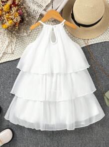 SHEIN Young Girl's Multi-Layer Cake Halter Neck Party Dress For Fancy And  Occasions,Holiday,Summer,Travel