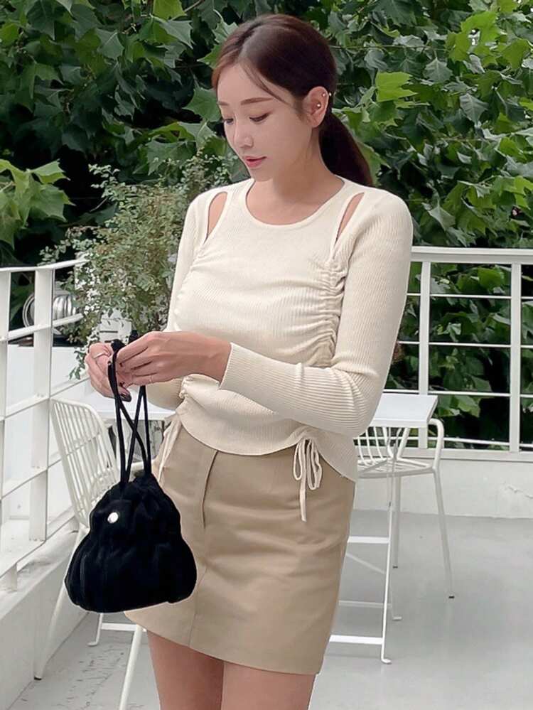 Women's Solid Color Hollow Out Drawstring Sweater Fall