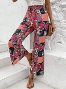 Breezaya Women's High Waist Floral Print Tie-Front Wide Leg Pants Fall Cloth For Women - Multicolor - View 6