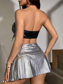 SHEIN Unity Women's Eyelet Tie Front Bandeau Top - Black - View 2