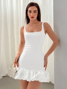 Aloruh Women's Solid Color A-Line Dress With Flared Hem Design - White - View 1