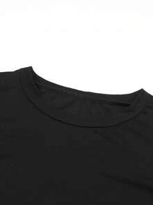 Acelitt Women's Round Neck Elegant Water-Soluble Lace Lantern Sleeve T-Shirt - Black - View 7