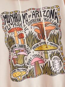 DoodlebyMeg Women's Mushroom & Letter Printed Hooded Sweatshirt With Drawstring, School - Apricot - View 3