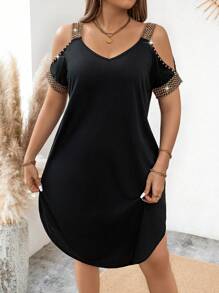 Calvaya Plus Size Women's Off Shoulder Strappy Dress - Black - View 1