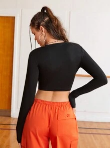 Gameset SHEIN Sport Letter Printed Cropped Athletic T-Shirt - Black - View 2