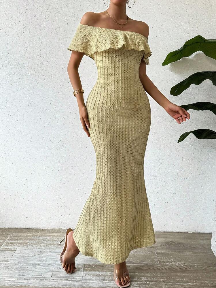 Women's Off Shoulder Ruffled Bodycon Dress