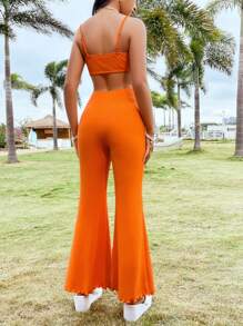 Soleia Women's Ribbed Hollow Out Strappy Jumpsuit With Cut-Out Waist - Orange - View 4