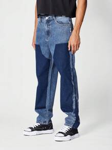 SUMWON Jean vừa vặn với tấm tương phản - Màu xanh lam - Xem 1