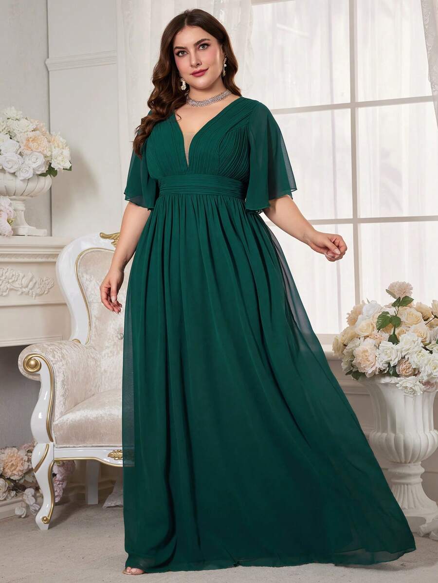 Plus Size Women Pleated Chiffon Dress