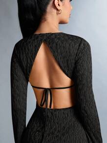 SHEIN BAE Women's Backless Cross Strap Textured Dress Open Back Dress