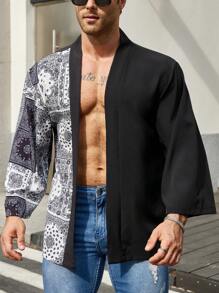 Manfinity Homme Men Plus Color Block Paisley Print Open Front Top
