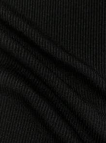 INAWLY Women Two-piece Outfits Tombol Contrast Binding Plain Seksi - Hitam - View 3