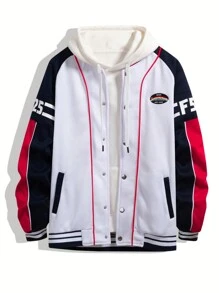Manfinity Hypemode Veste De Baseball Pour Hommes / Boutonnée Avec Motif D'alphabet Et Bordure Contrastante
