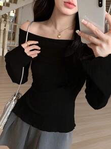 DAZY 女士露肩长袖T恤、秋装、返校服