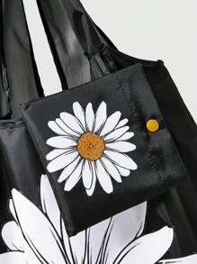 ROMWE Fairycore 2pcs Daisy Cartoon Pattern Large Capacity Storage Bag, Foldable Shopping Tote With Coin Purse - Multicolor - View 5