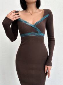 EURMUSE Lace Detailed Frenchy Dress - Burgundy - View 4