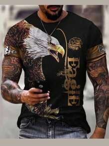 Manfinity LEGND Men's Eagle & Letter Printed Short Sleeve T-shirt - Multicolor - View 1