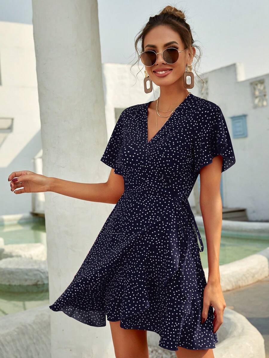 Breezaya 女士波點荷葉短袖連衣裙