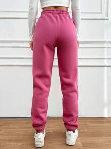 SHEIN Cottnline Pantalones Deportivos Con Cordón En La Cintura Y Dobladillo Con Puños Para Mujer - Rosa - Ver 2