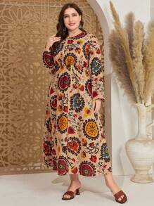 Al Najma 女士大碼花卉印花圓領長袖連衣裙 - 彩色 - 查看 3