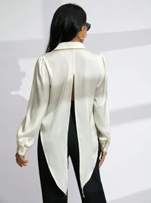 GENKIRA 女士長袖後分割襯衫 - 米色 - 查看 2