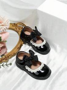 Girls' Spring/Summer Princess Style Black English Flat Shoes, Children's Mary Jane Shoes With Low-Cut Vamp, For School/Outdoor Activities/Party/Daily Wear - Black - View 1