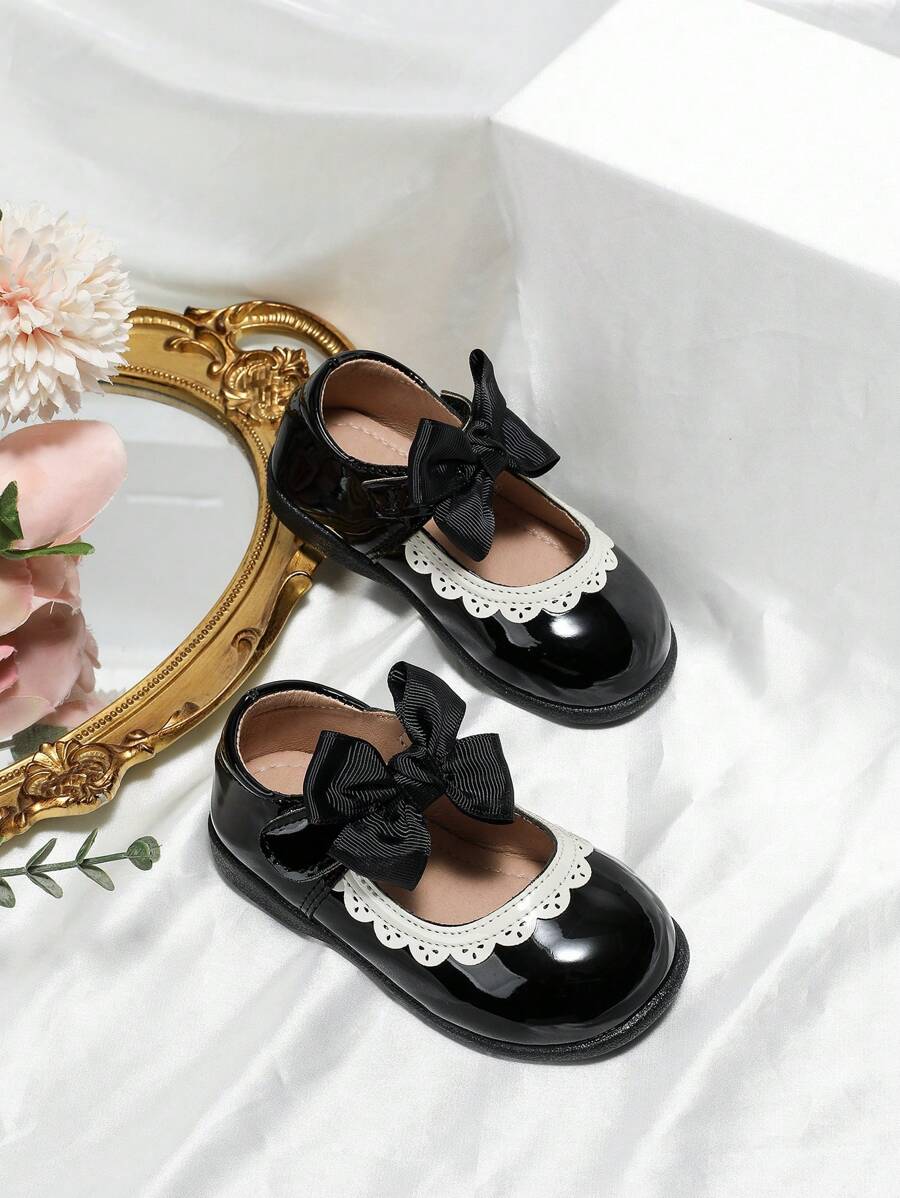 Girls' Spring/Summer Princess Style Black English Flat Shoes, Children's Mary Jane Shoes With Low-Cut Vamp, For School/Outdoor Activities/Party/Daily Wear - Black - View 1