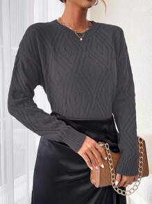 SHEIN LUNE Women's Solid Color Drop Shoulder Casual Sweater Knit Pullover Fall Winter Outfit - Grey - View 1