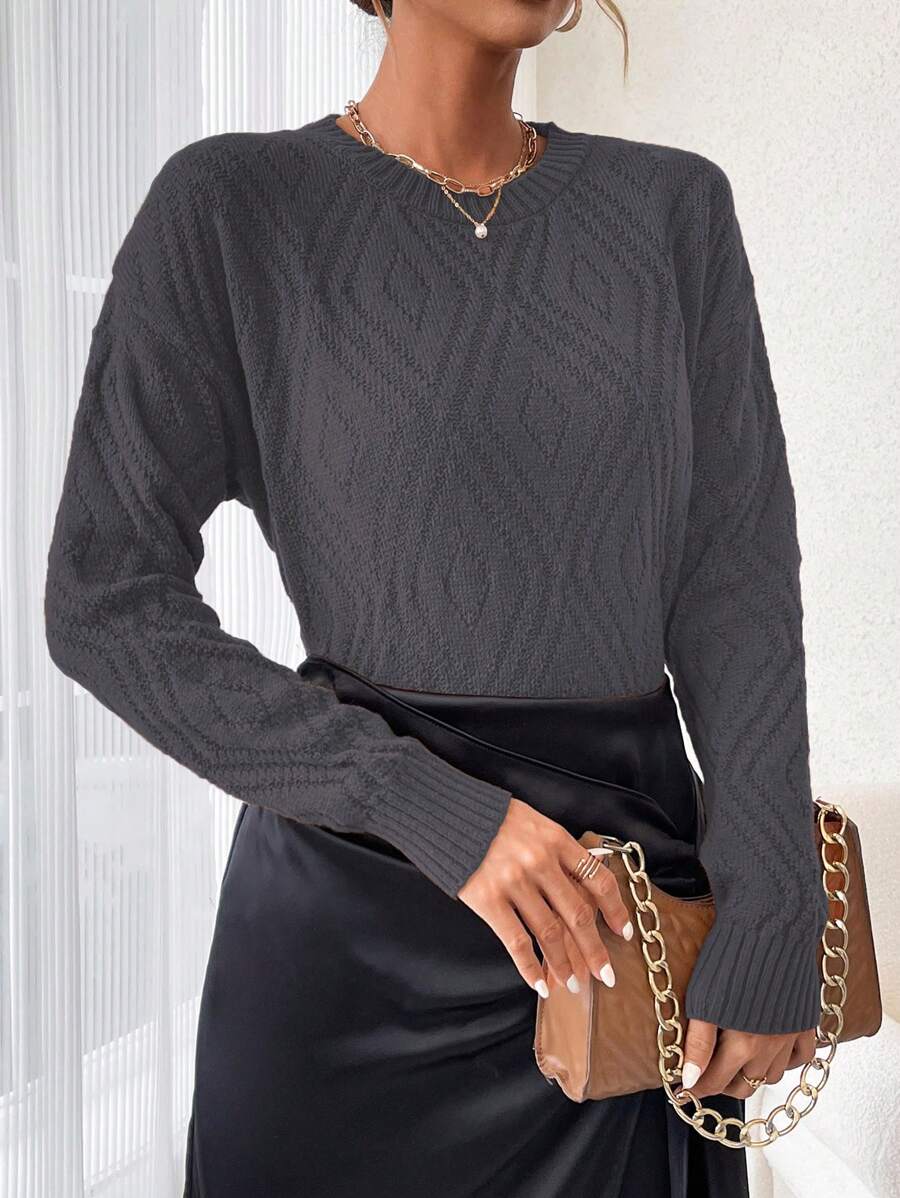 SHEIN LUNE Women's Solid Color Drop Shoulder Casual Sweater Knit Pullover Fall Winter Outfit - Grey - View 1