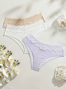大碼女士蕾絲拼接三角褲 - 彩色 - 查看 1