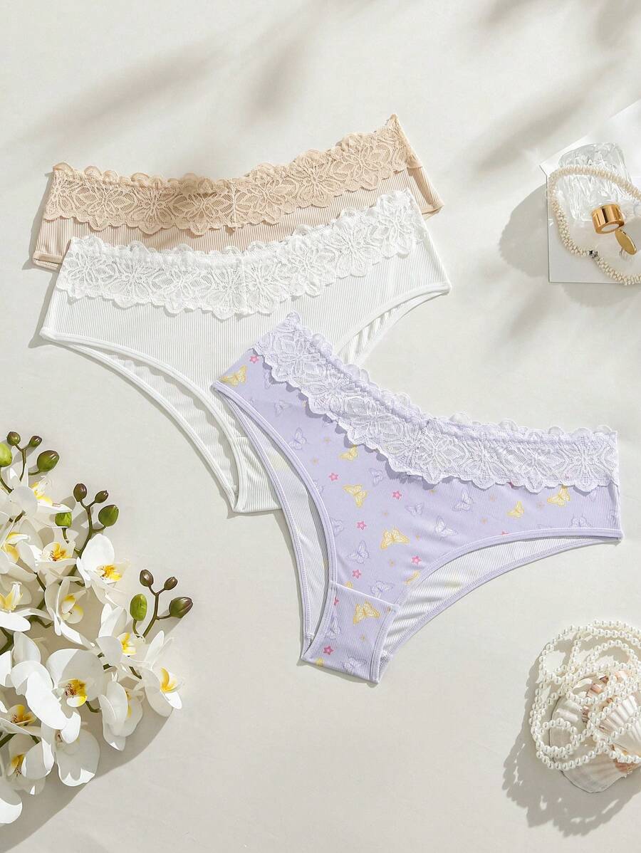 大碼女士蕾絲拼接三角褲 - 彩色 - 查看 1