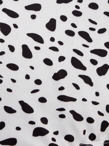 SHEIN Tween 女孩休閒針織一肩全印花連身泳衣 - 黑與白 - 查看 5