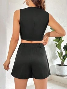 Flirla Einfarbiges Anzugset Für Damen - Schwarz - Übersicht 2