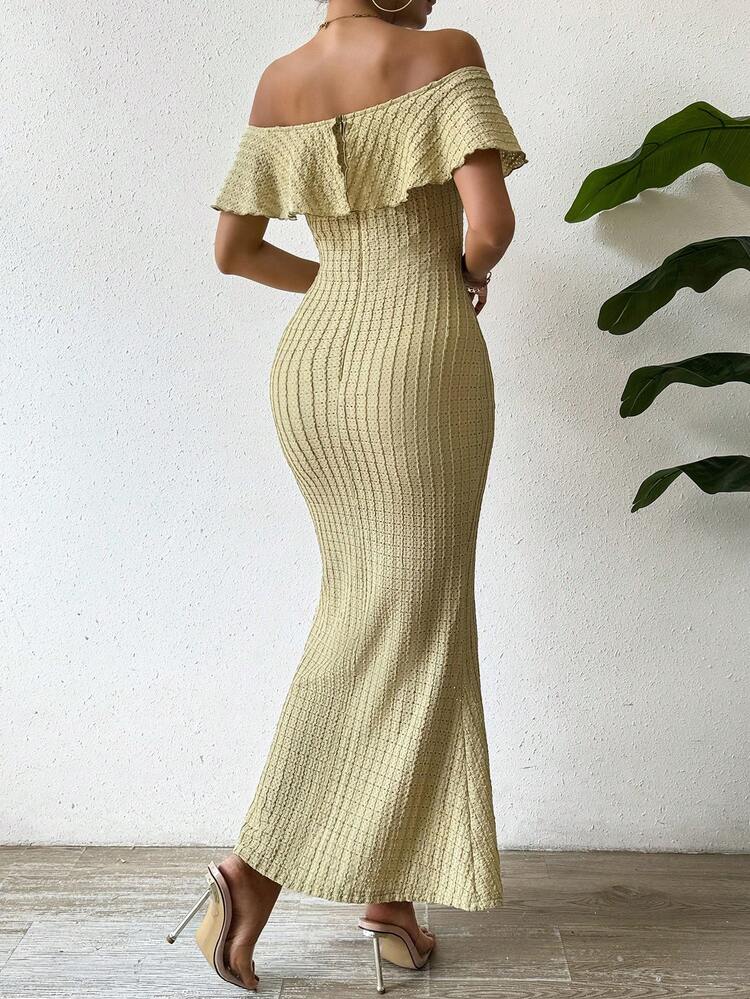 Women's Off Shoulder Ruffled Bodycon Dress