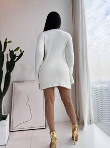 Zolique 3pcs/Set Solid Color Long Sleeve Cardigan And Knit Skirt Set - White - View 2