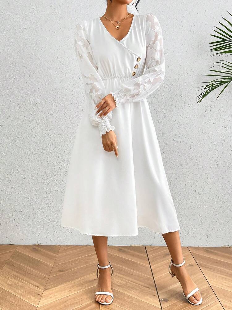 Women's Cutout Floral Lantern Sleeve Dress